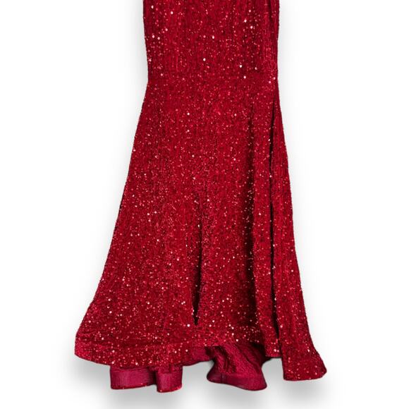Faeriesty Red Sequin Velour Floor Length Mermaid One Shoulder Gown Women's M/L - Picture 4 of 13